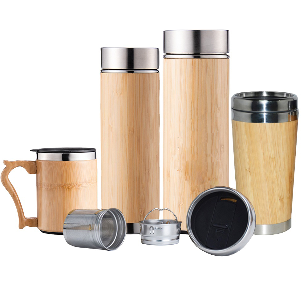 Double Wall Insulated Stainless Steel Bamboo Cup