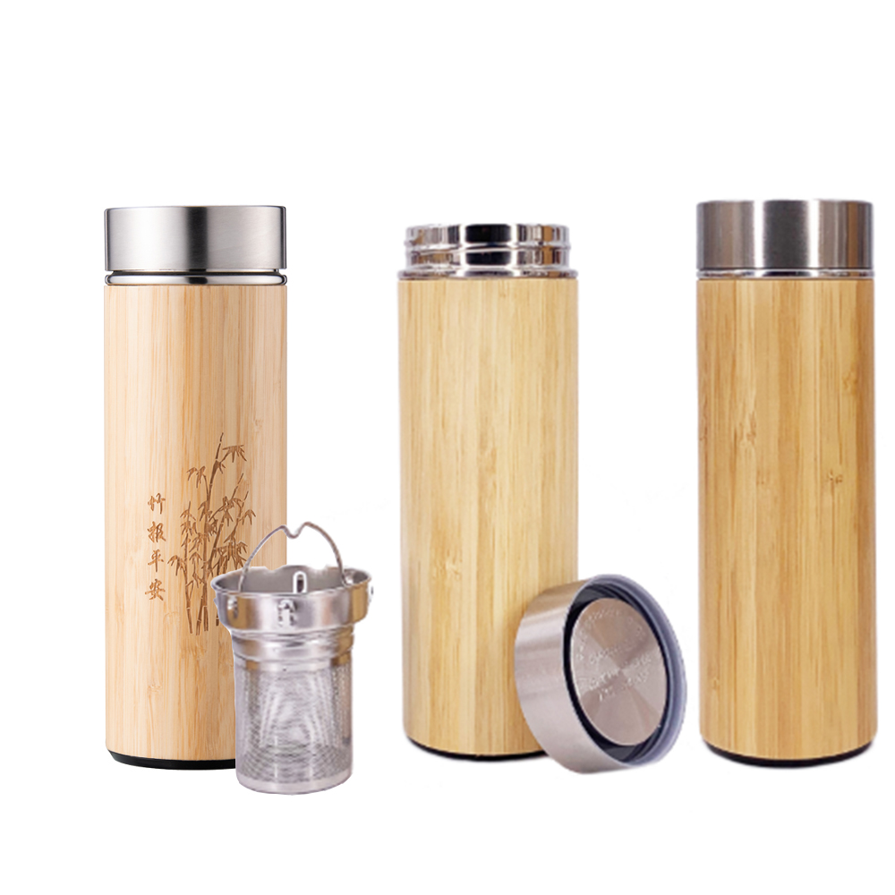 500ml stainless steel & bamboo thermos vacuum flask